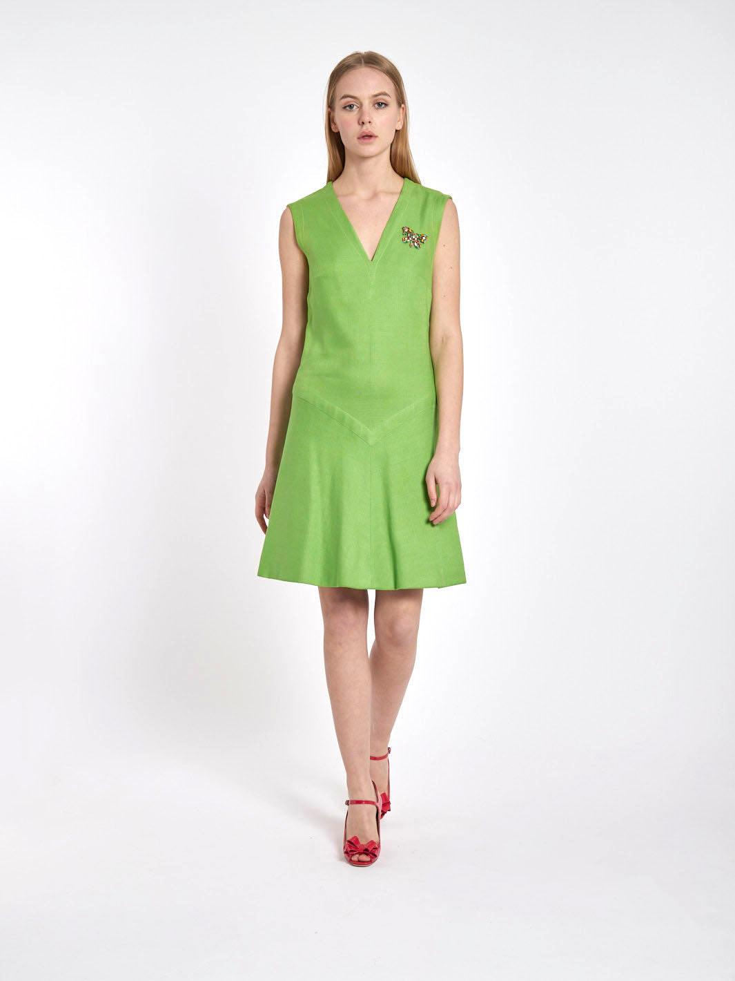 1960s Gandini V-neck cotton dress in bright green W2203102  Gandini 