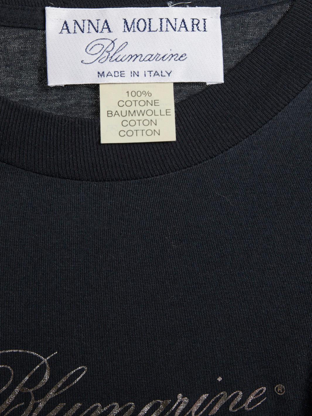 1990s Anna Molinari Blumarine blue T-shirt with beads and rhinestones Z101116  Blumarine 