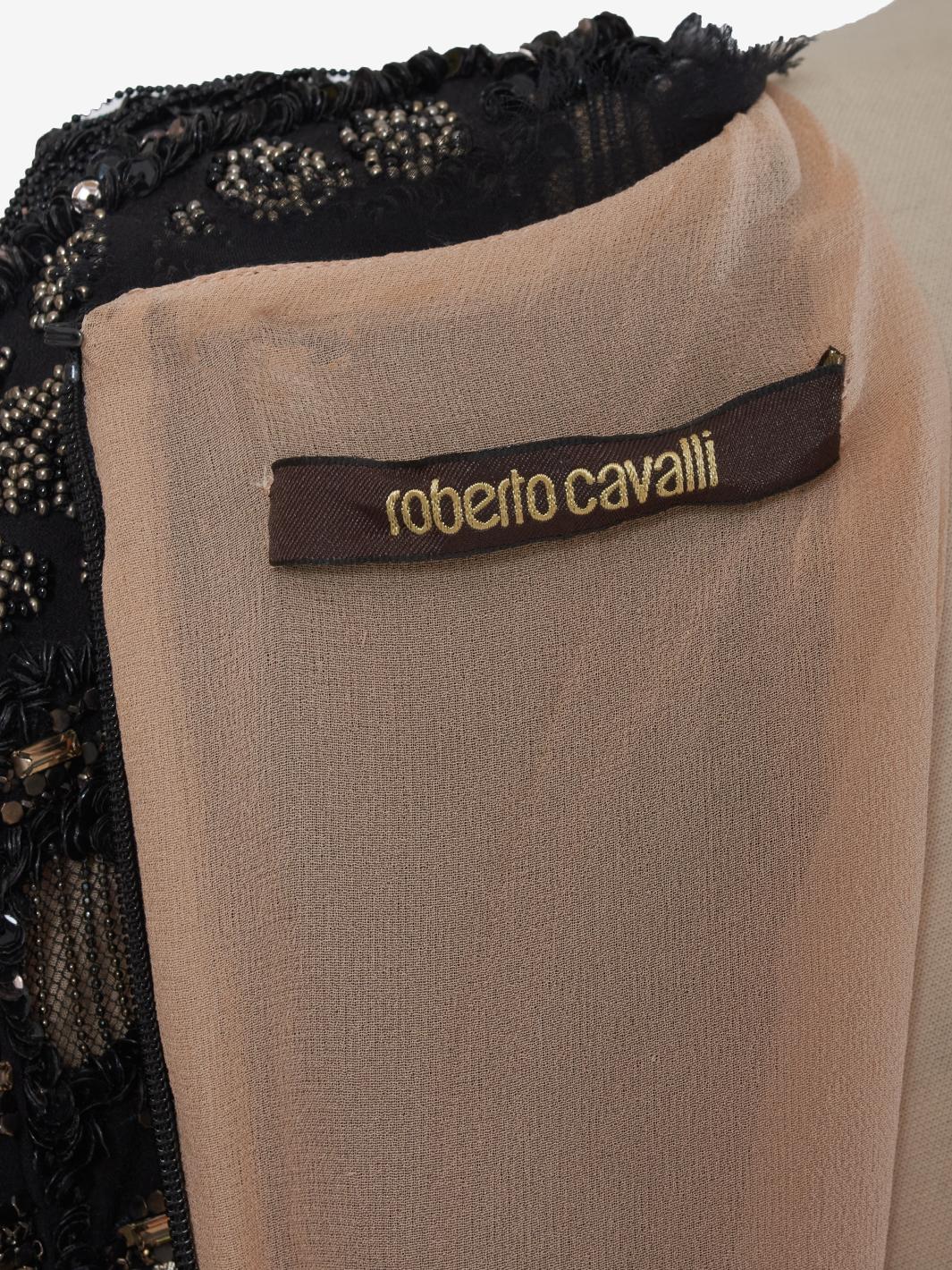 Roberto Cavalli Abito in seta nera ricamato con applicazioni