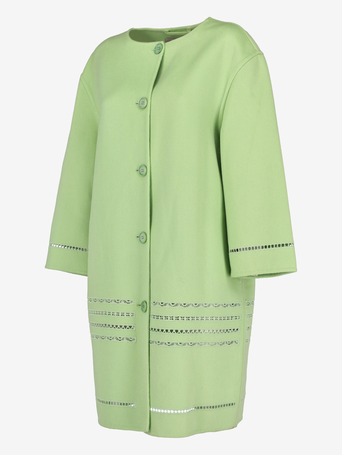 Ermanno Scervino Collarless Wool Coat with Open-Work Details CVM26.6.119  Ermanno Scervino 