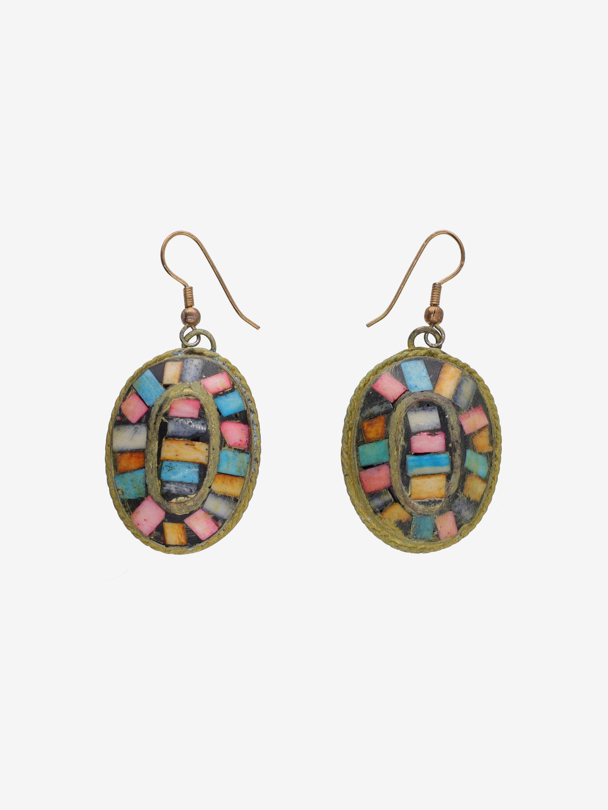 Vintage Turtle Shell Pendant Earrings with Mosaic Multicolor Design W13426.9  Vintage 
