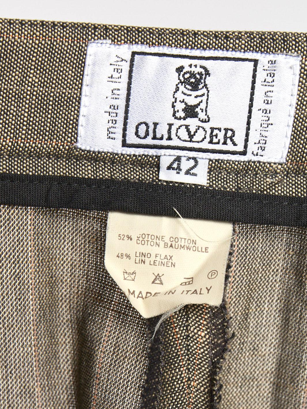 1990s Olivier Valentino pants in grey and brown melange linen MR511298  Oliver by Valentino 