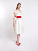 1950s Curiel white muslin day dress with red sash and embroideries