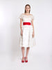 1950s Curiel white muslin day dress with red sash and embroideries