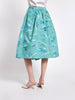 1950s inspired midi skirt in teal cotton with abstract pattern