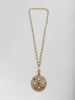 1960s Chanel glass paste medallion with pearls and long golden chain