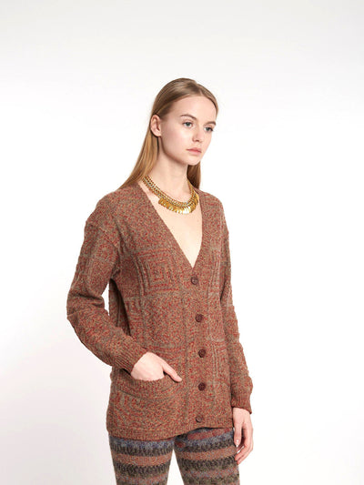 1970s Missoni V-neck cardigan in shades of grey and red