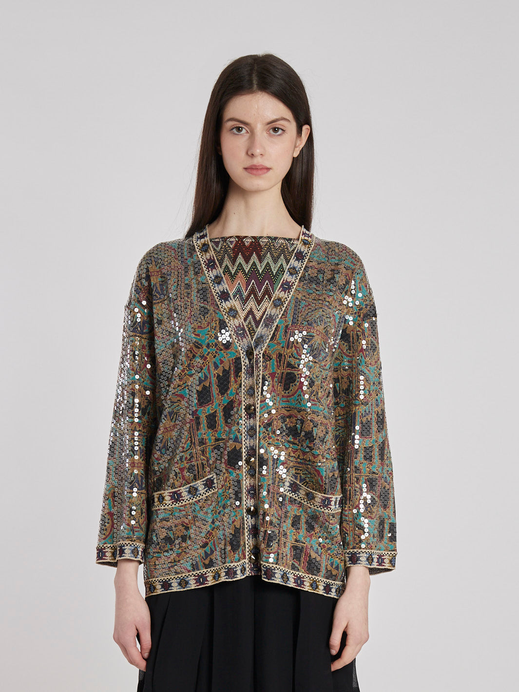 Cardigan Missoni in seta anni '70 con paillettes