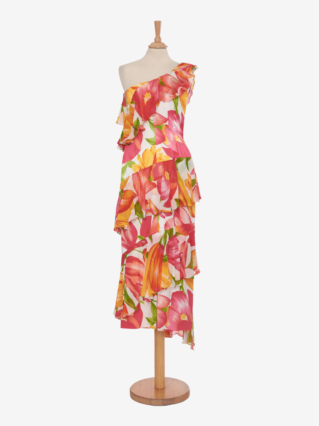 André Laug One-Shoulder Floral Dress