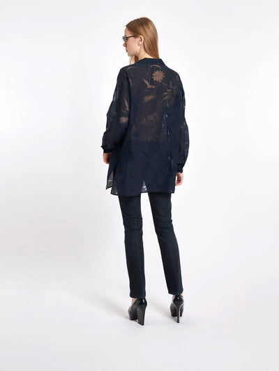 Dark blue 1990s long-sleeved Escada blouse, see through