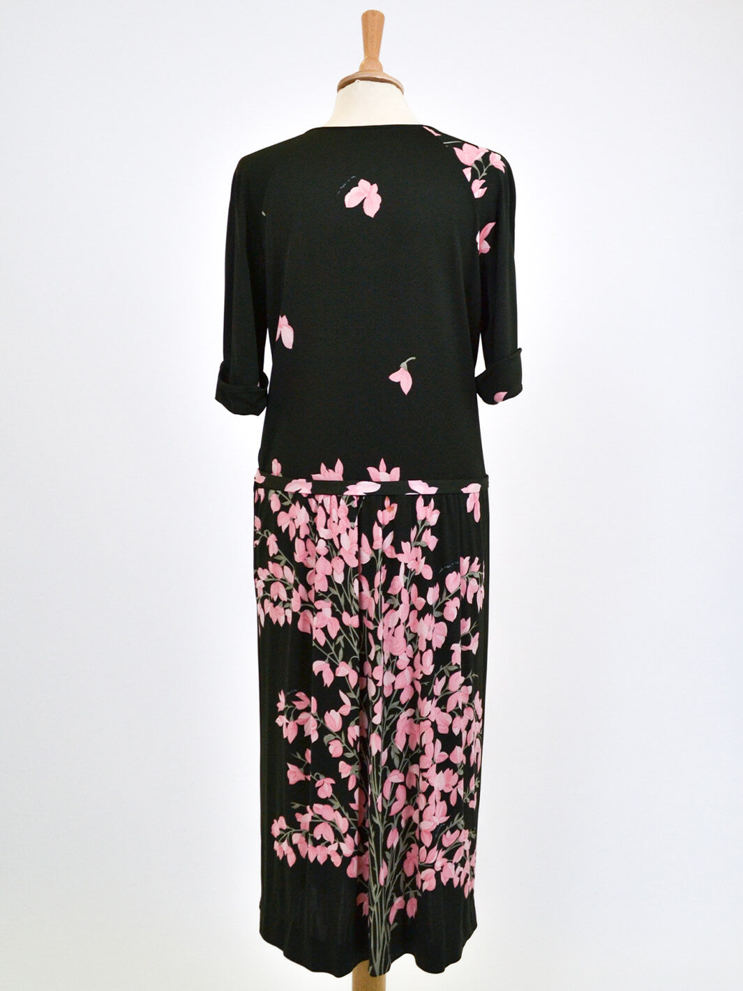 De Parisini olive dress with pink flowers, 70s