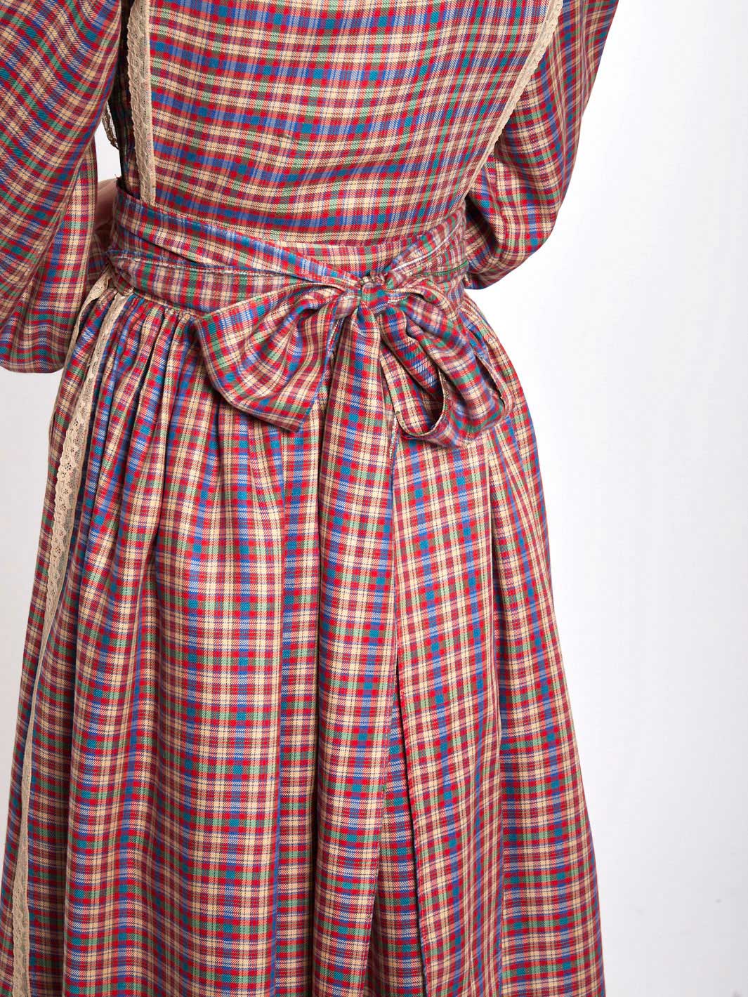 Fiorucci 1970s prairie dress with checked pattern and lace trimming