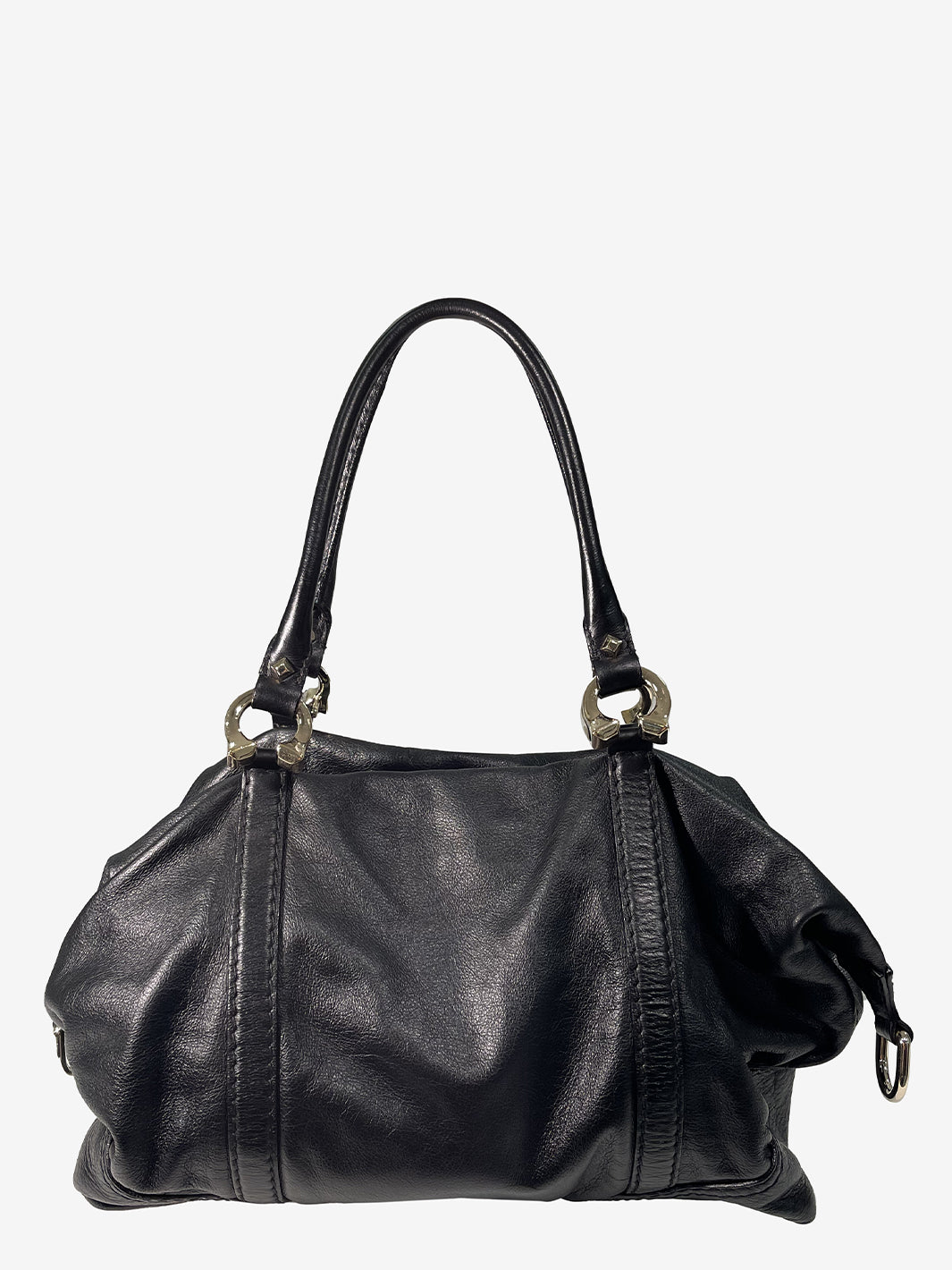 Gucci Horseshoe Bag in Black Leather and Steel