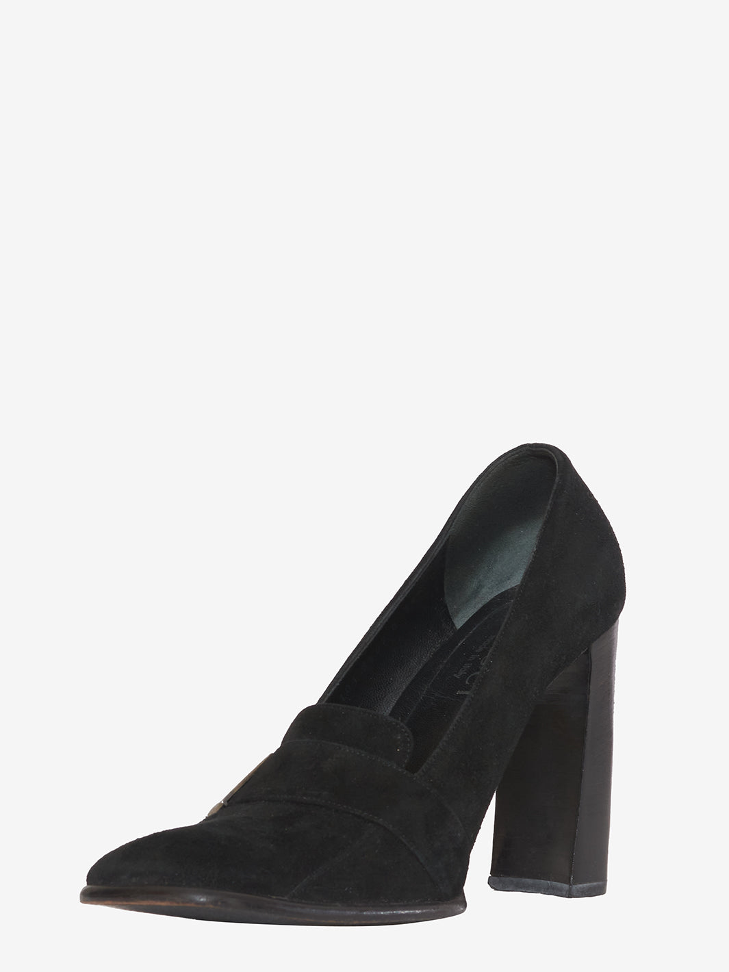 Gucci black velvet heeled loafer