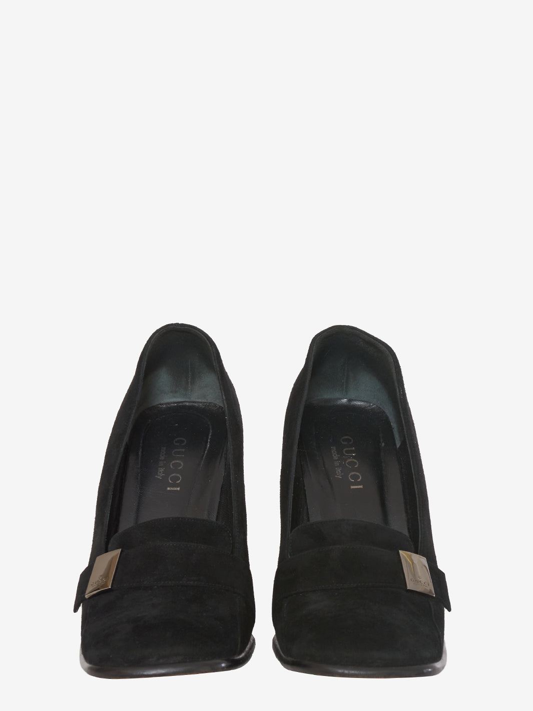 Gucci black velvet heeled loafer