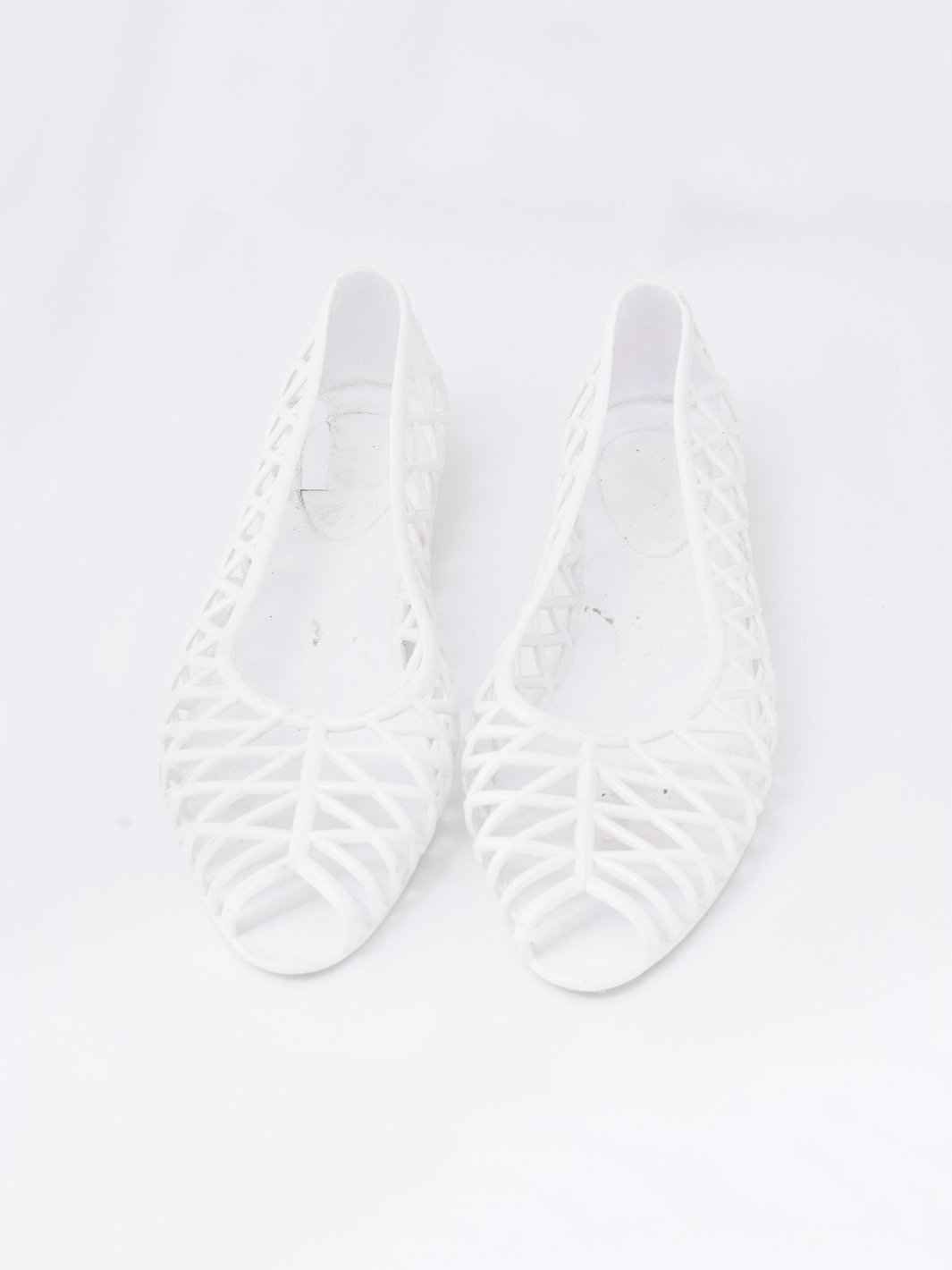 2010 American Apparel white open toe rubber ballet flats