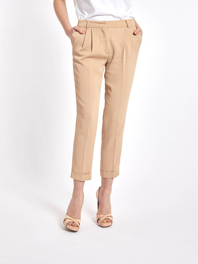 Y2K Blugirl beige pants in soft and fluid fabric with ankle lapels