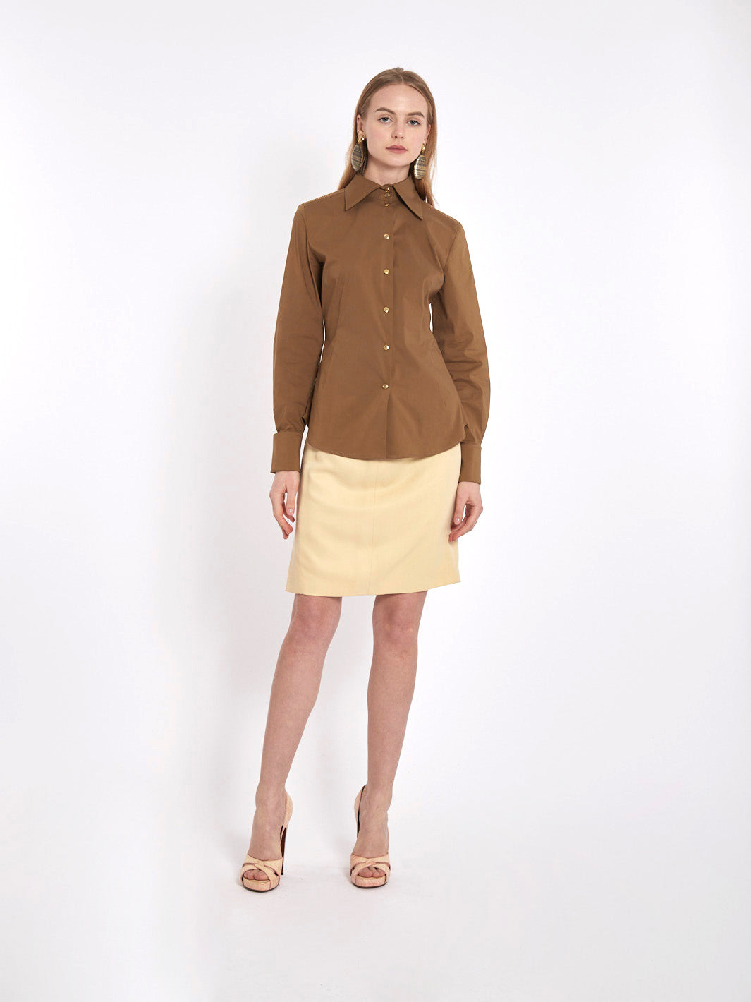 Blumarine Jeans Y2K brown blouse with golden detail on the shoulders