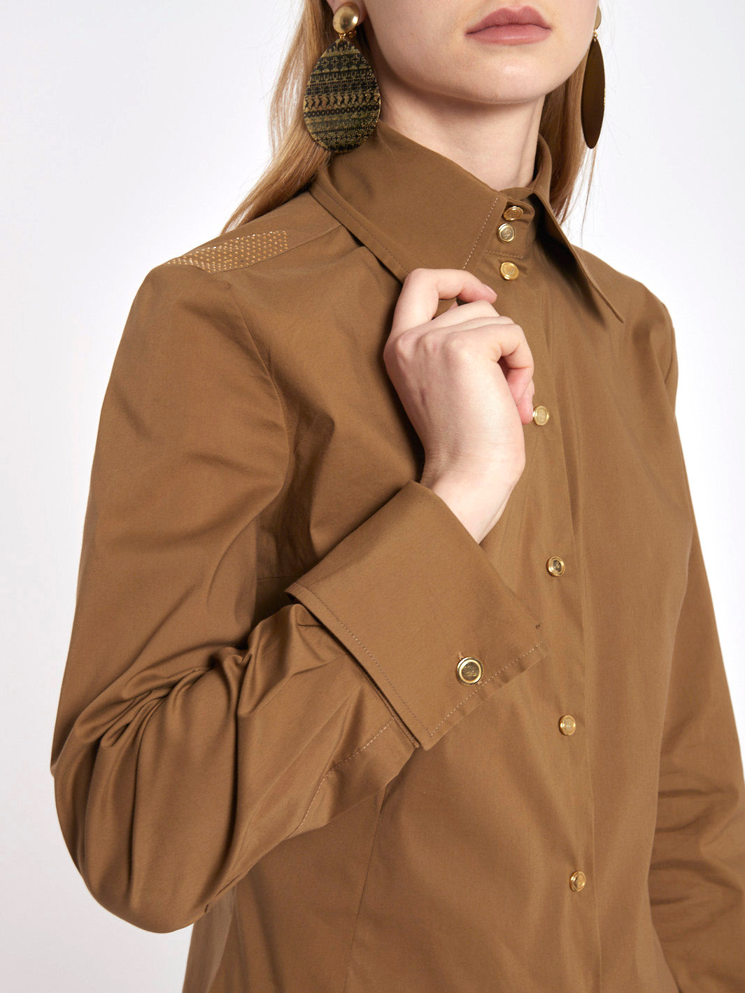 Blumarine Jeans Y2K brown blouse with golden detail on the shoulders