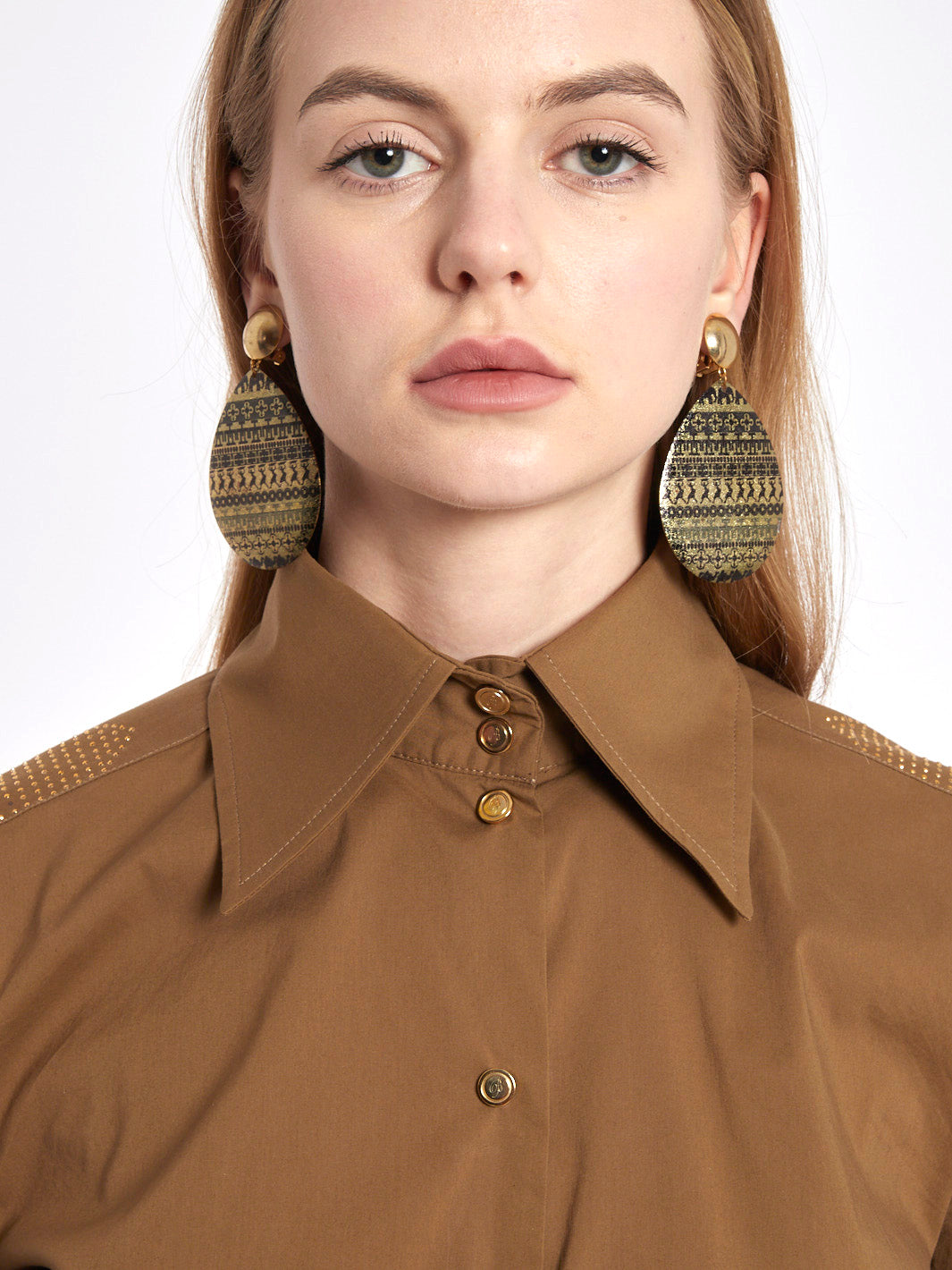 Blumarine Jeans Y2K brown blouse with golden detail on the shoulders