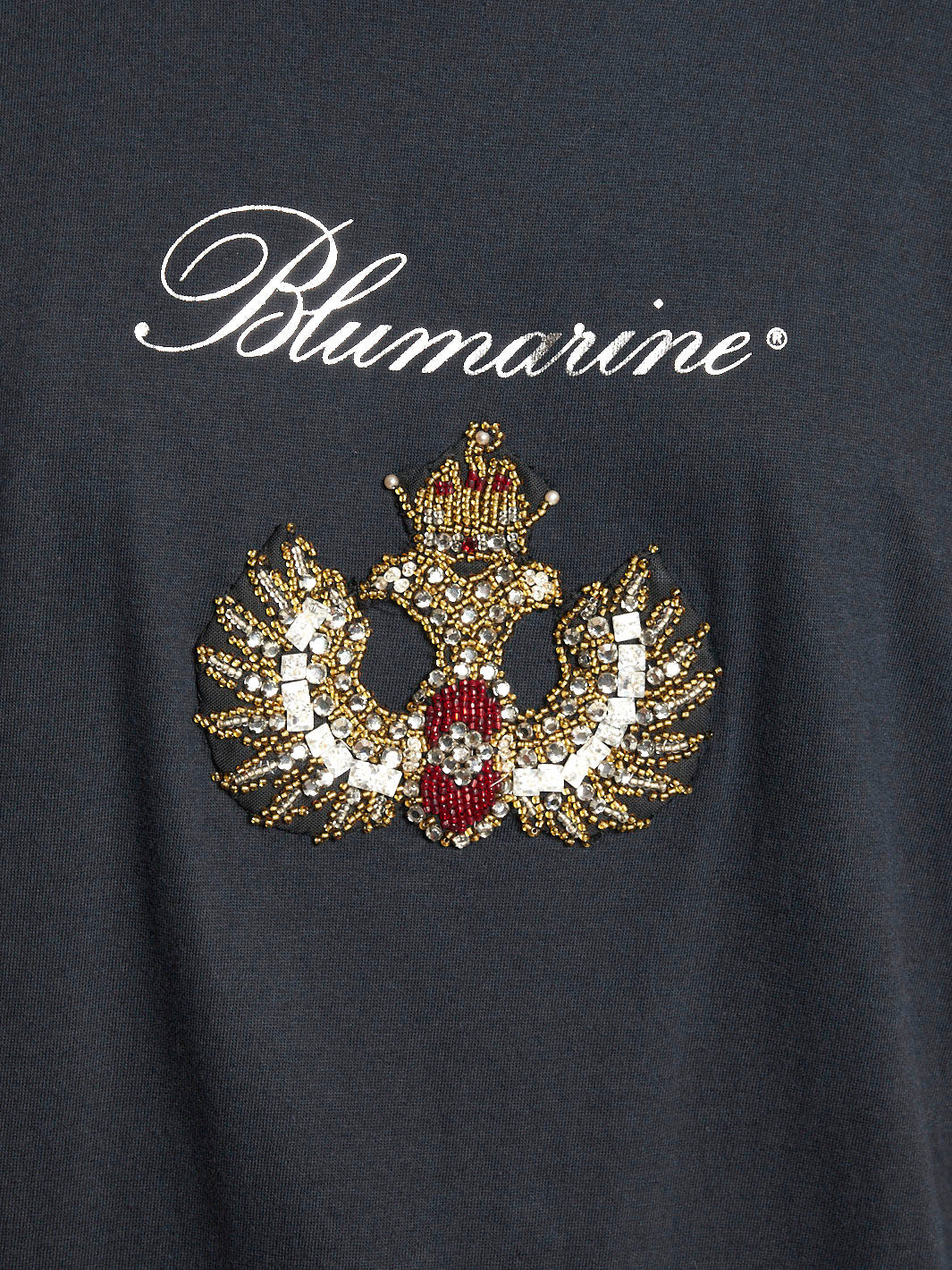 T-shirt Anna Molinari Blumarine anni '90 blu con perline e strass