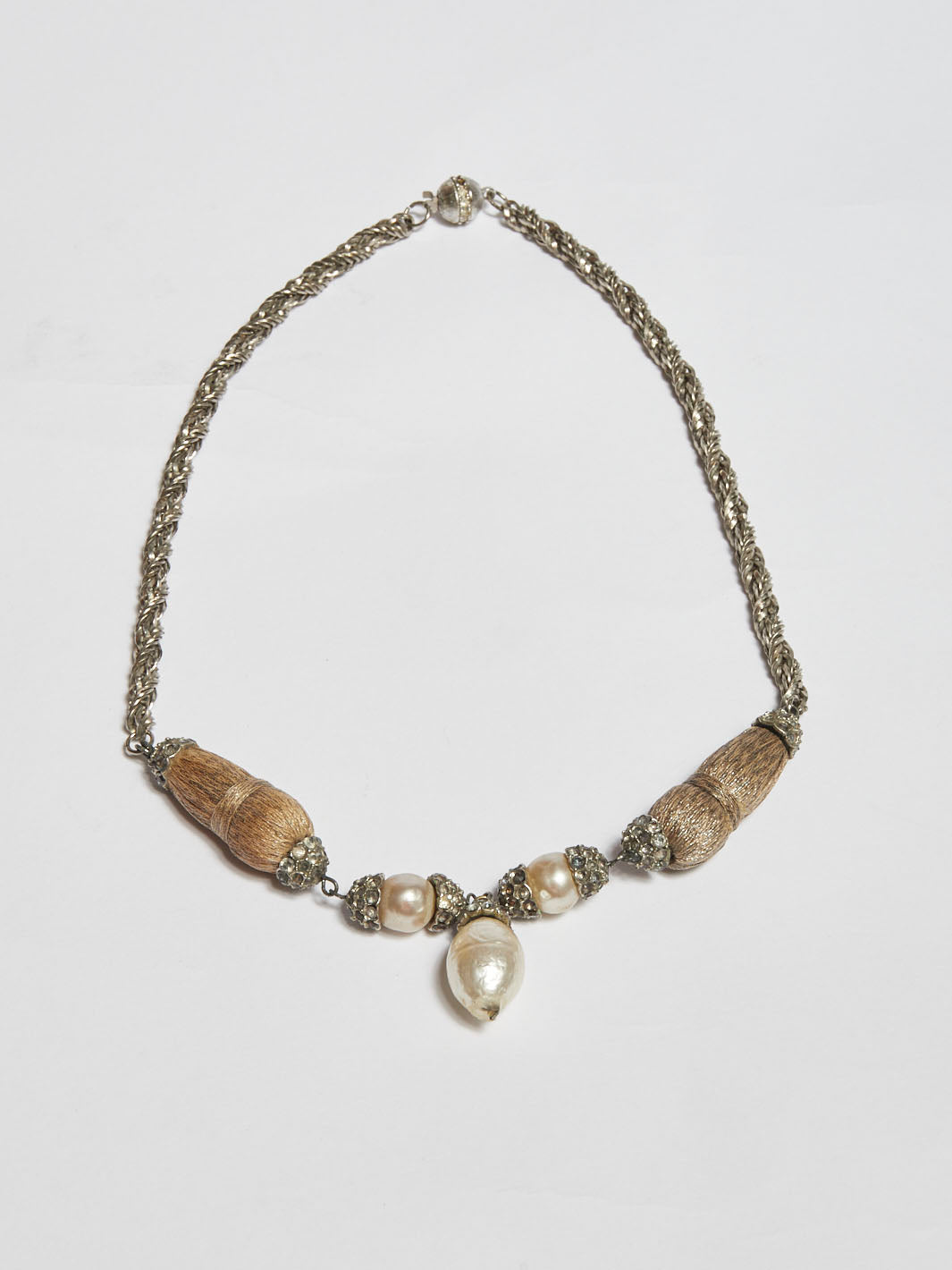 1980s Bozart silver byzantine mesh choker necklace with fresh pearls