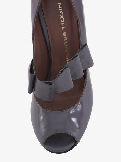 Nicole Brundage open toe pumps in grey patent leather