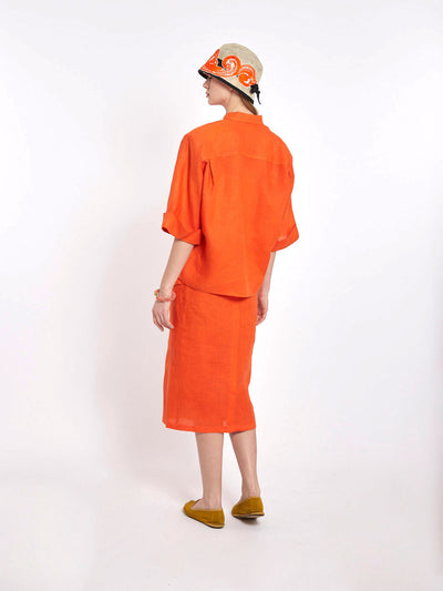 1980s Byblos orange cotton women suit with large pockets