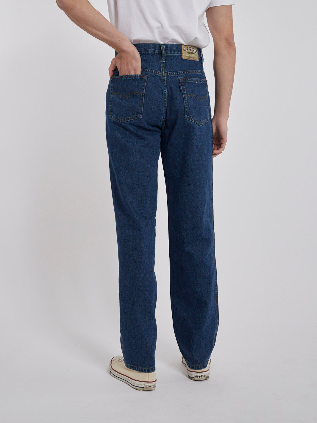 1990s Solid blue Cargo Jeans with 4 pockets and zipper closure