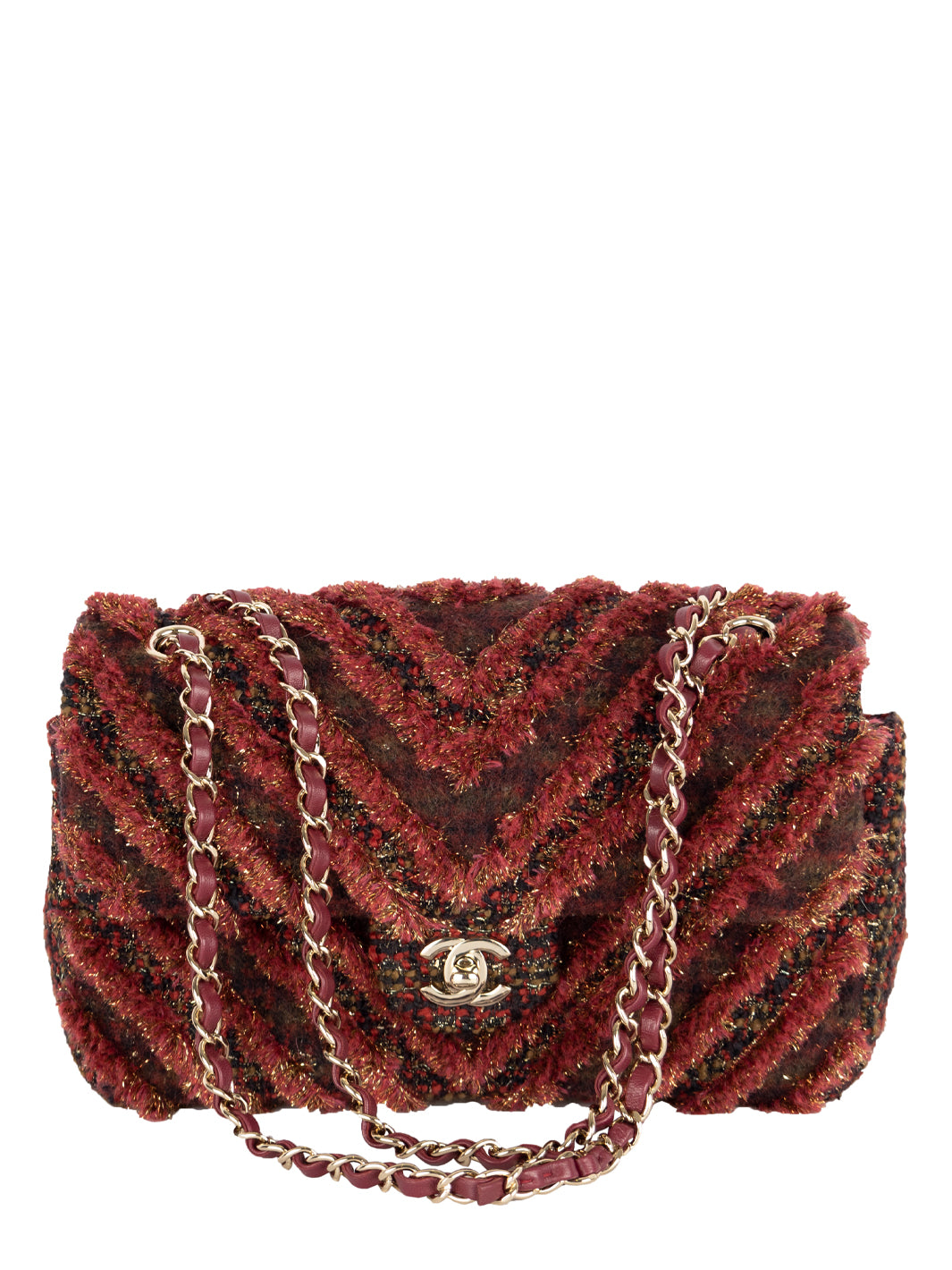 Borsa con patta Chanel in tweed rosso