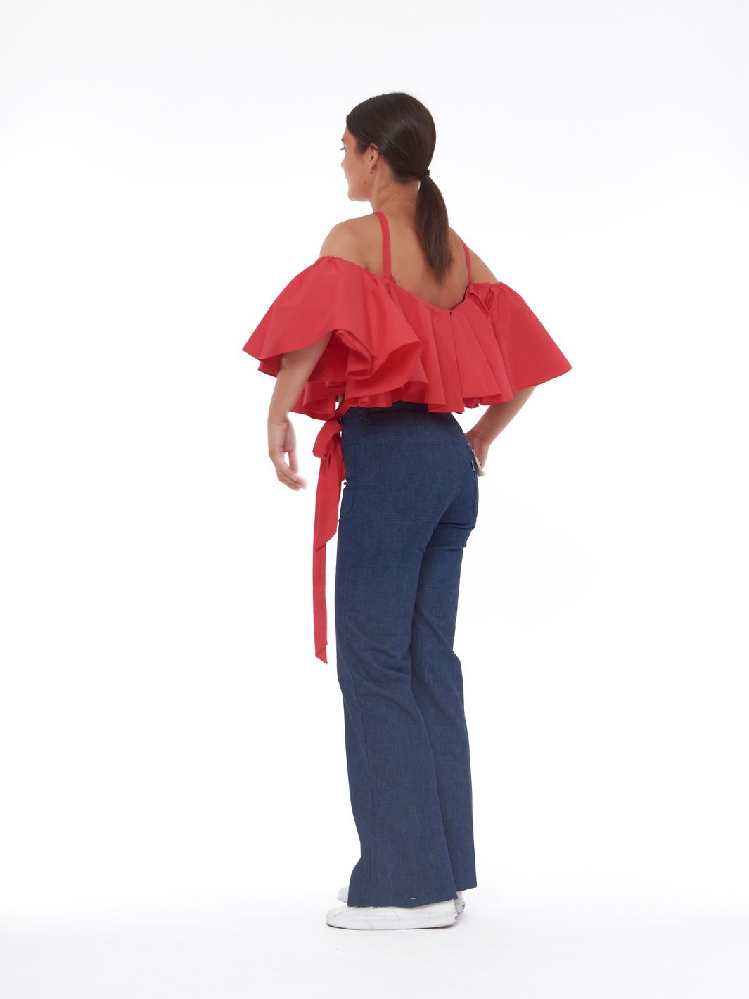 Y2K Alessandro De Benedetti crop top in red cotton with ruffle
