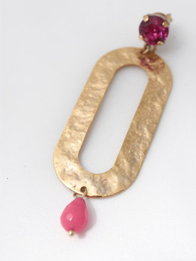 1980s Enrico Coveri golden earrings with pink hard stone