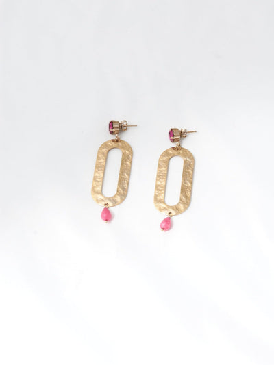 1980s Enrico Coveri golden earrings with pink hard stone