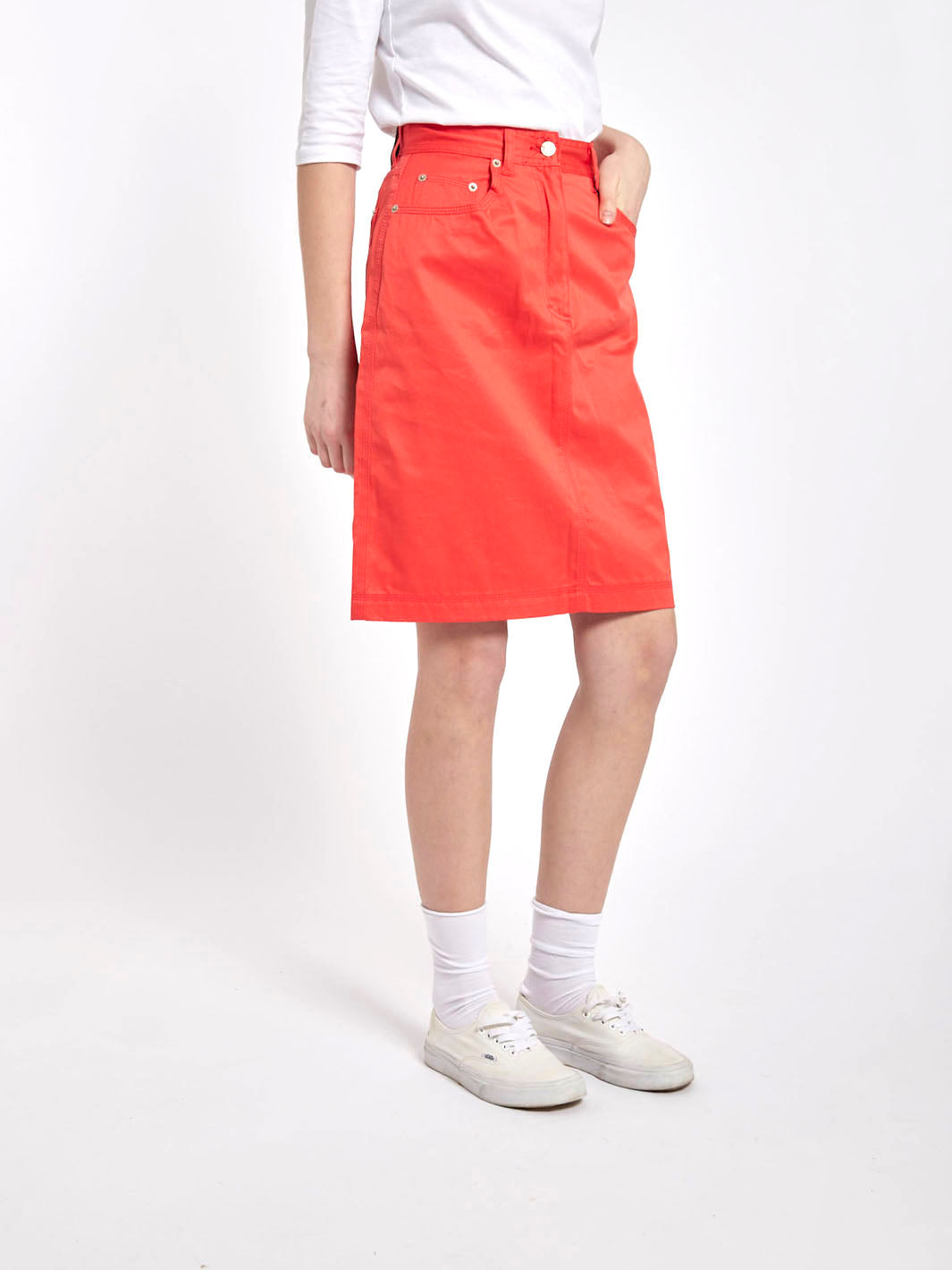 1990s Gucci coral color midi skirt with monogram embroidery
