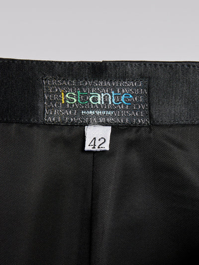 Black satin Istante miniskirt from the 1990s