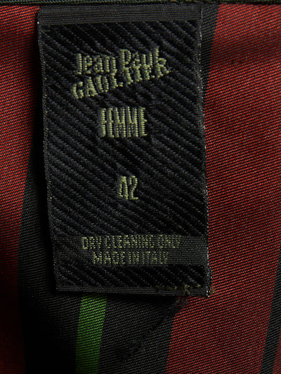 1990s Jean Paul Gaultier dark green miniskirt with colourful lining