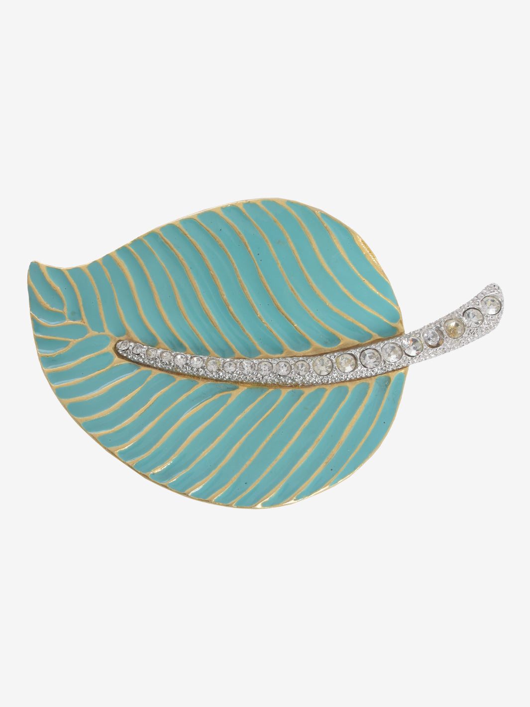 Kenneth Jay Lane Leaf Brooch With White Rhinestones