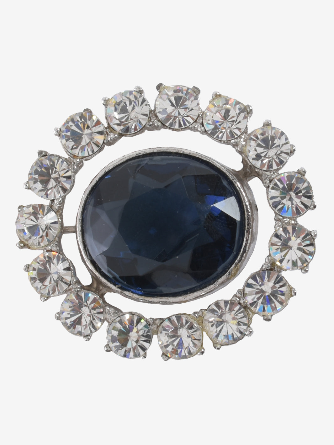 Kenneth Jay Lane Blue Oval Stone Brooch With Rhinestones