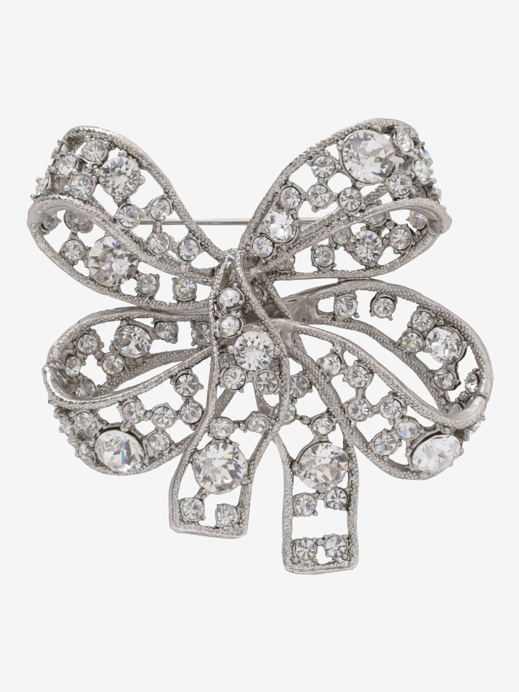 Kenneth Jay Lane Silver Ribbon Brooch With Rhinestones