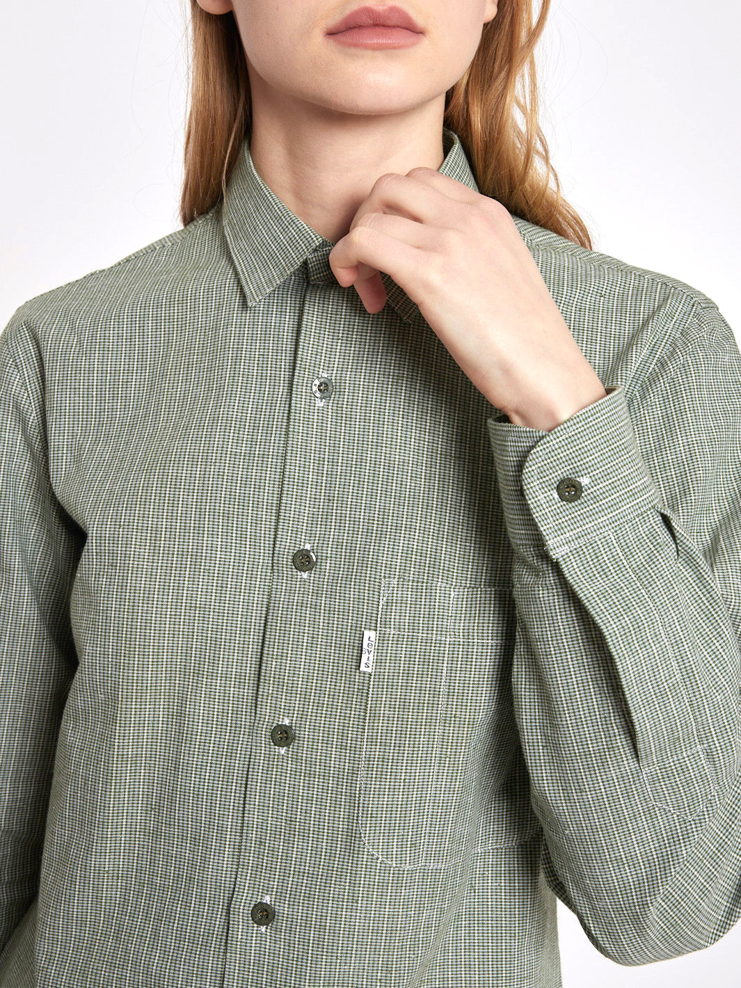 1970s Levi's button-down shirt in green and white melange