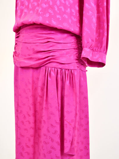 Maggy London by Jeannene Booher fuchsia silk dress, 80s