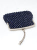 1960s clutch bag in dark blue crochet cotton with beads embellishment