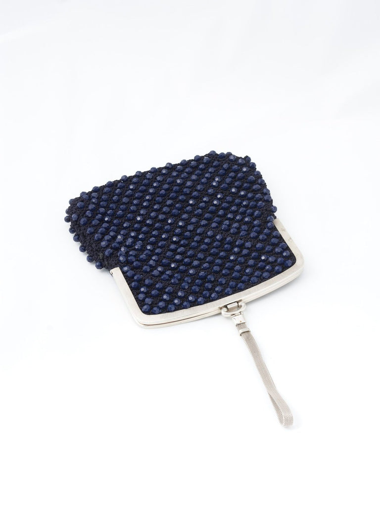 1960s clutch bag in dark blue crochet cotton with beads embellishment