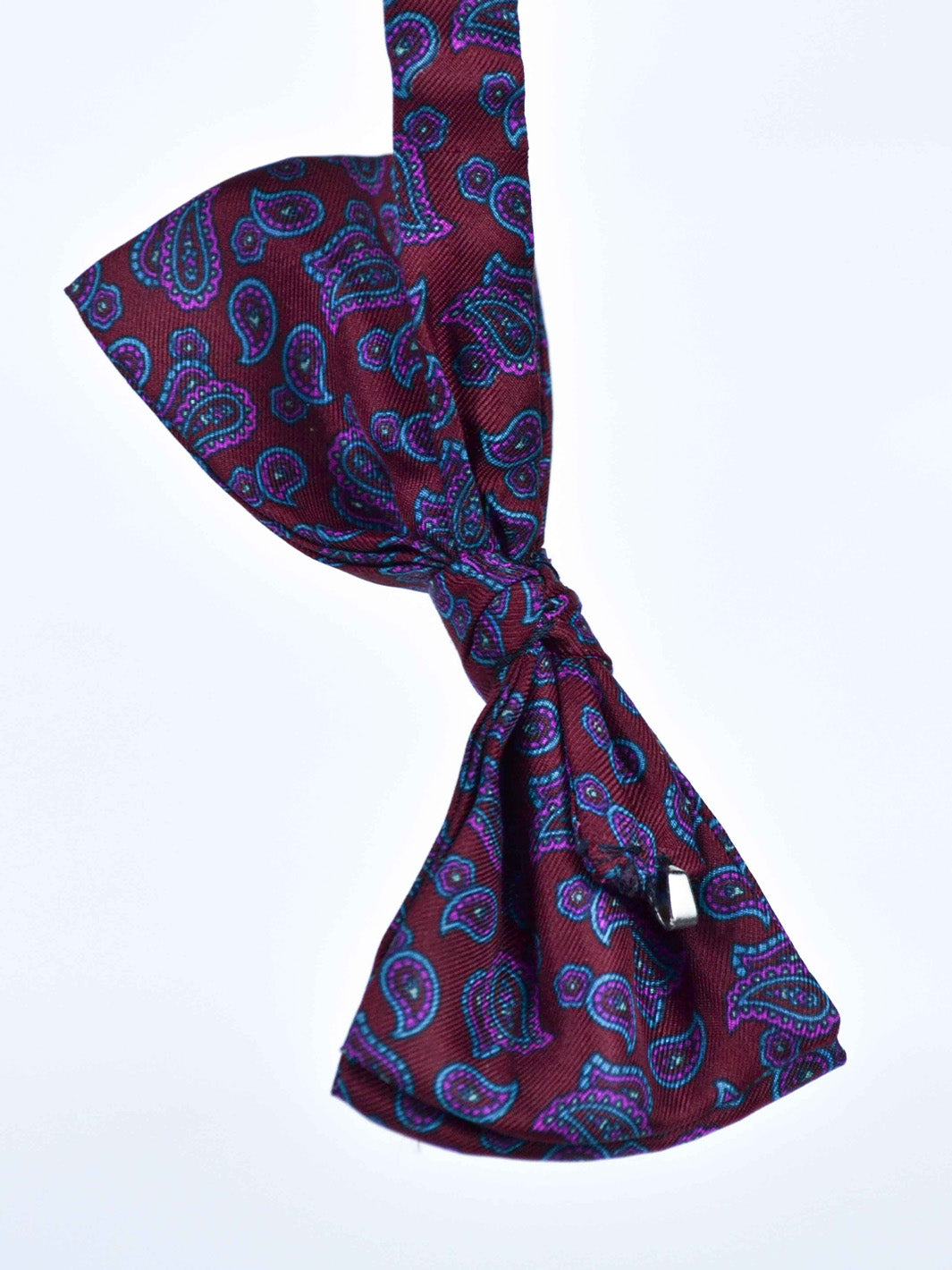 1980s dark red bow tie with Paisley print