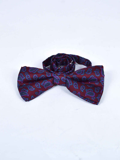 1980s dark red bow tie with Paisley print