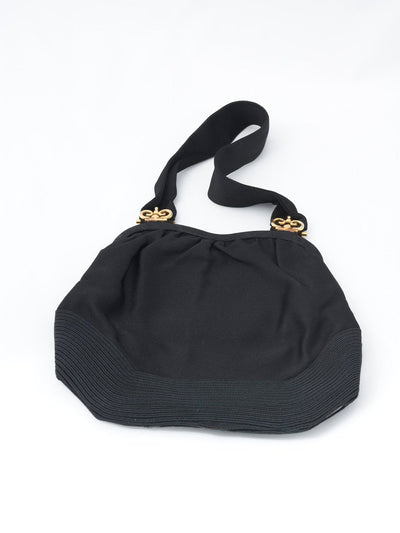 1940s black satin evening purse