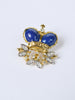 1980s crown-shpaed small pin with rhynestone and blue gems