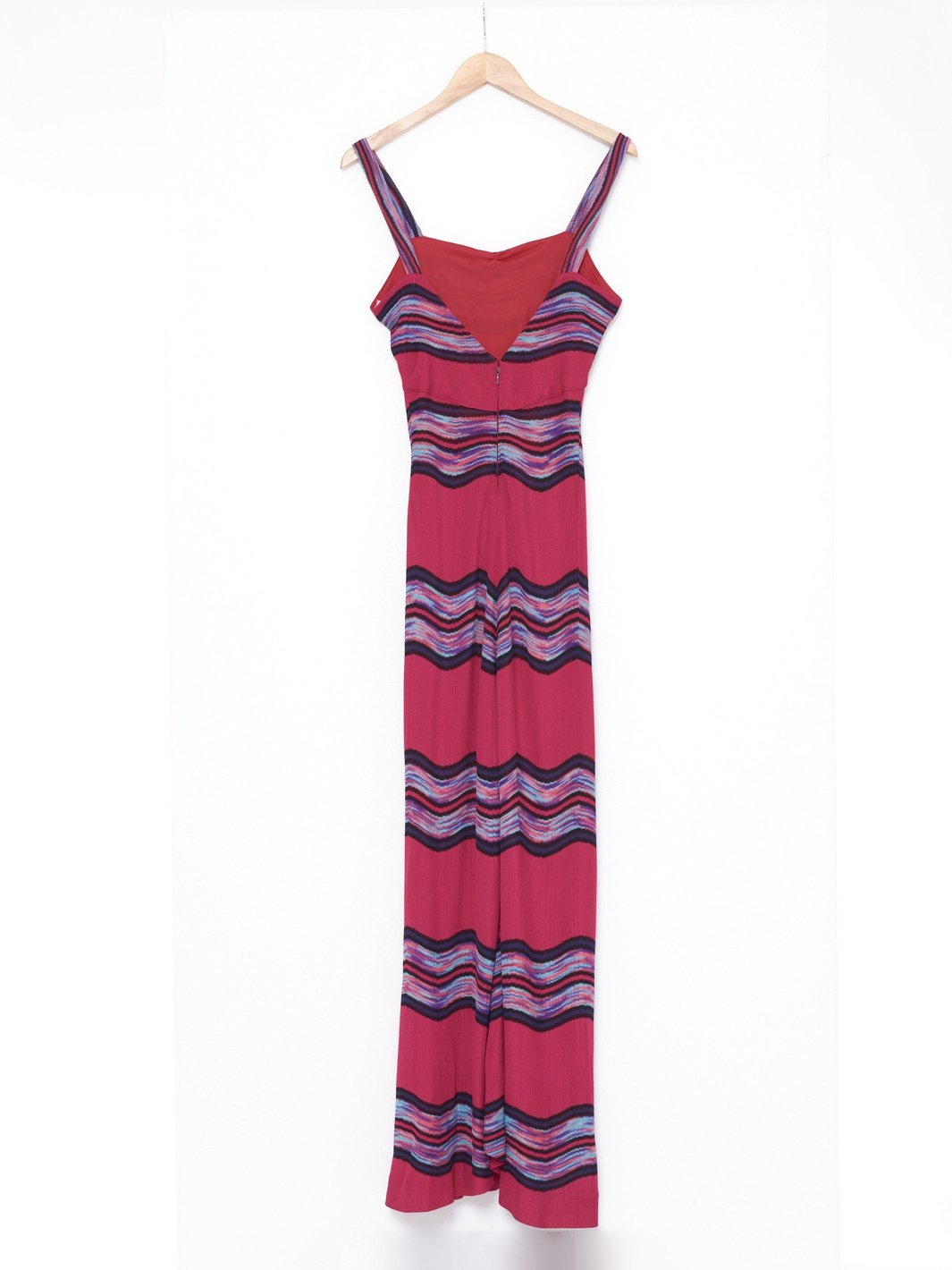 1990s long fuchsia jersey dress with striped pattern