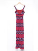 1990s long fuchsia jersey dress with striped pattern