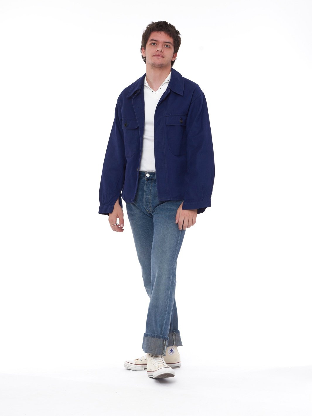 1980s workwear jacket in dark blue denim